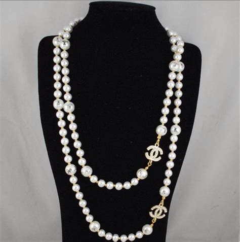 chanel logo pearl necklace replica|chanel knock off necklace.